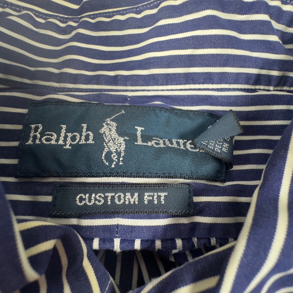 Ralph Lauren Button Down Shirt Mens M Blue White Striped Custom Fit Cotton - Picture 4 of 7